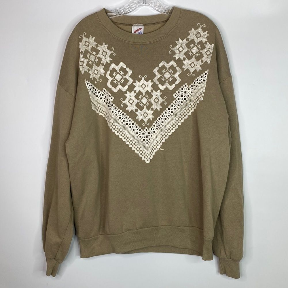 Vintage Jerzees Tan White Crewneck Doiley Sweatshirt Size XL